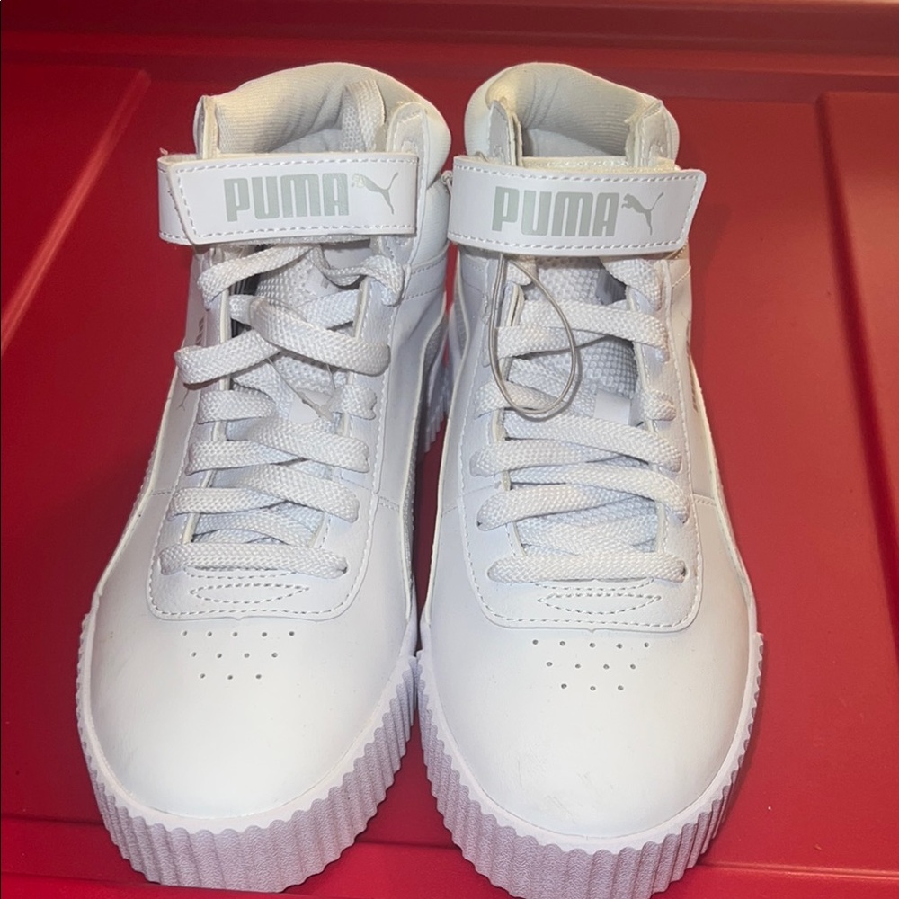 Puma White Sneakers with Thick Sole and Velcro Strap